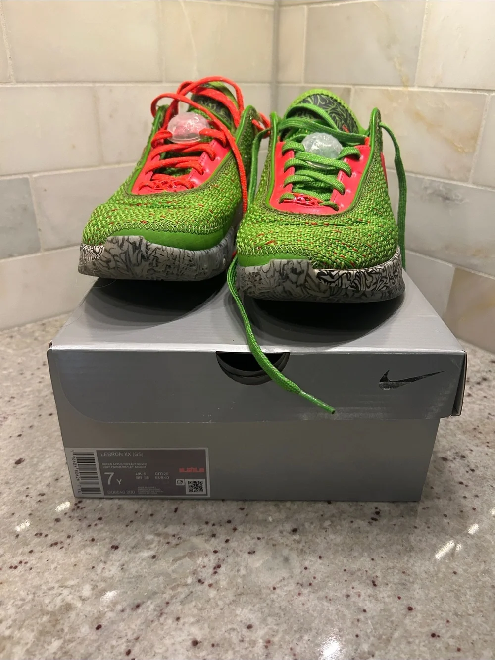 Nike Kids LeBron XX (GS) Bright Green and Orange Knit Sneakers